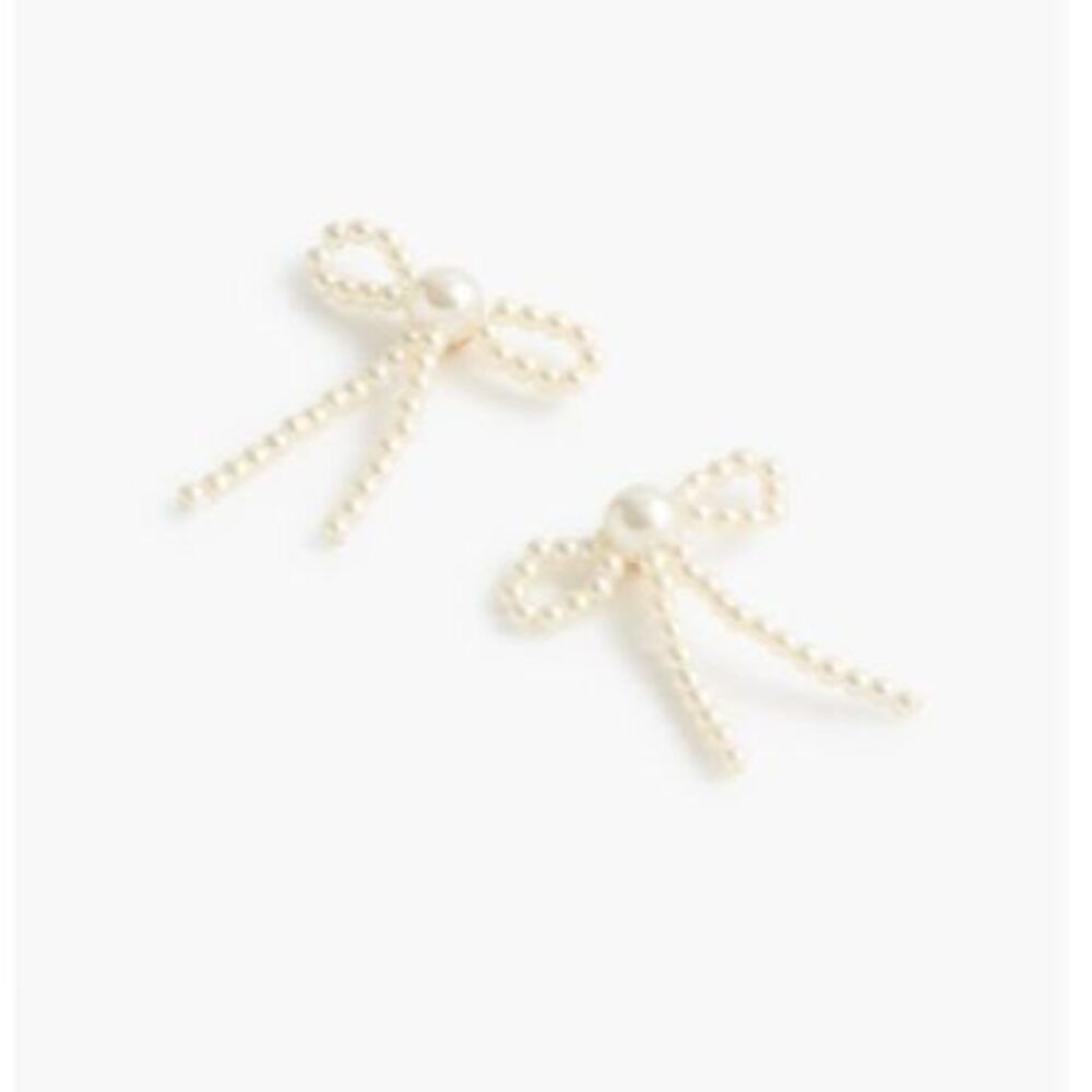 J Crew Women's Beaded Ribbon Earrings Party Bow Drop Party Wedding